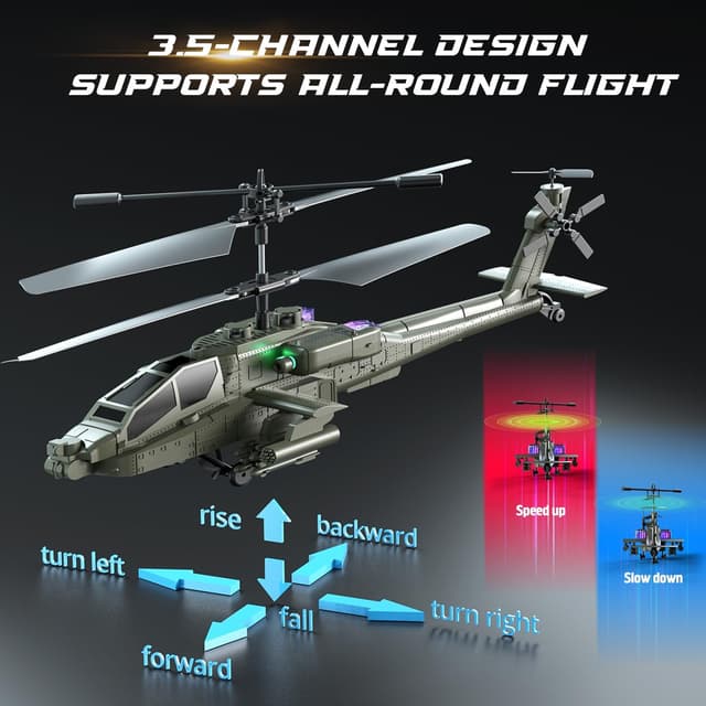 Detalle 1 de VATOS Ferngesteuerte Helikopter „Military Serie“ (2,4G RC) mit 2 Akkus, LED-Licht und Höhenhaltefunktion