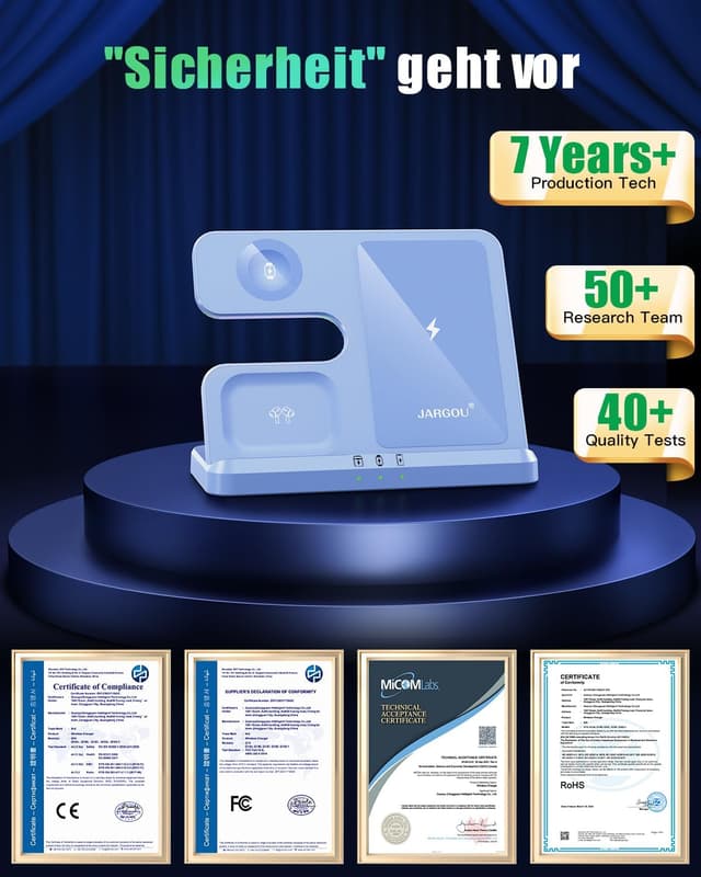 Detalle de JARGOU 3-in-1 kabelloses Ladegerät: Induktive Ladestation für Apple Watch, iPhone & AirPods