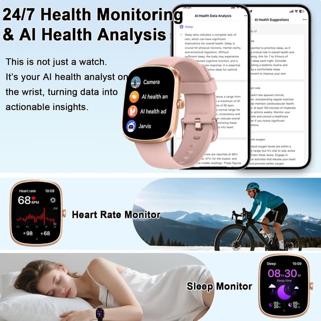 Detalle de IA Montre connectée pour Femme/Homme avec ChatGPT, écran 1,91" et appels Bluetooth (IP68) – FitCloudPro