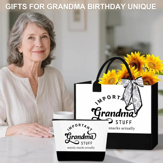 Detalle 2 de SHXWELL Grandma Gifts for Grandma Birthday Gift Basket Set (9-Piece) with Tote Bag