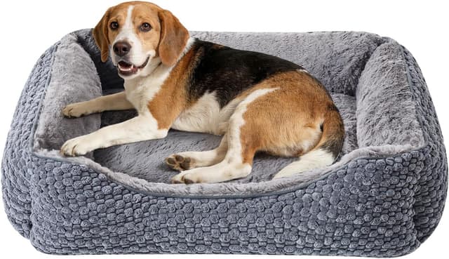 Detalle de Oveppy Medium Dog Bed (64x54x21cm) – washable, super soft rectangle bed with raised edge