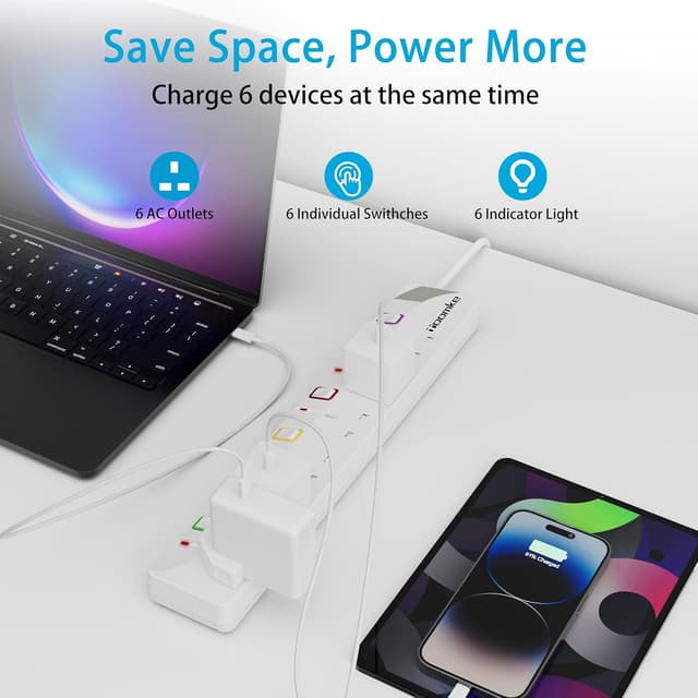 Thumbnail 1 de Toomke 6-way Extension Lead 3m 13A power strip 🔌