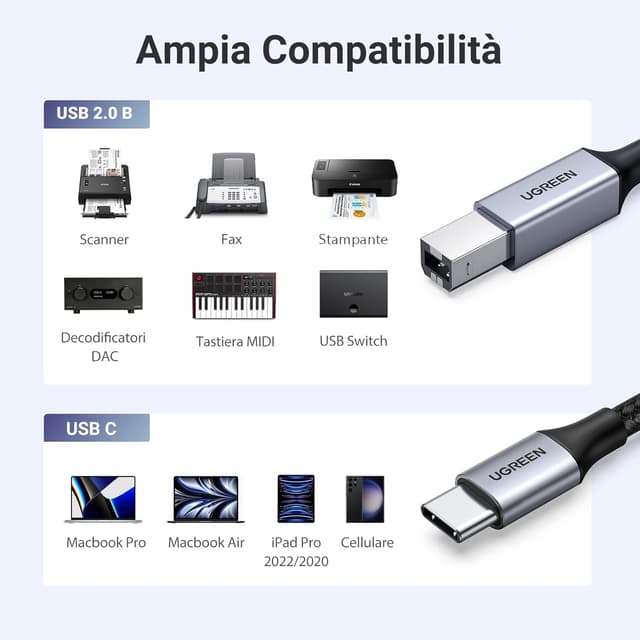 Thumbnail 1 de UGREEN Cavo USB-C a USB-B 3 m per stampanti 🖨