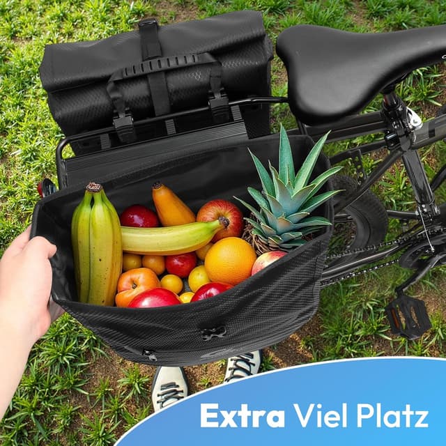 Detalle de GUOOTU 2er-Set Fahrradtaschen für Gepäckträger (56 l) mit Tragegriff, Schultergurt und Reflektoren