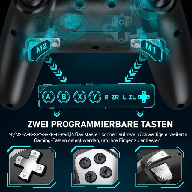 Detalle 2 de HELLCOOL Switch Controller kabellos für Switch/Lite/OLED – Pro-Controller mit Macro, Turbo und Dual-Motor-Vibration