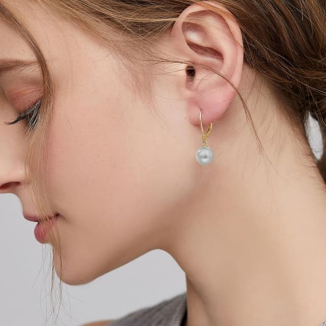 Detalle 2 de jiamiaoi Perlenohrringe aus 925 Sterling Silber mit hängenden Perlen (8–10 mm)