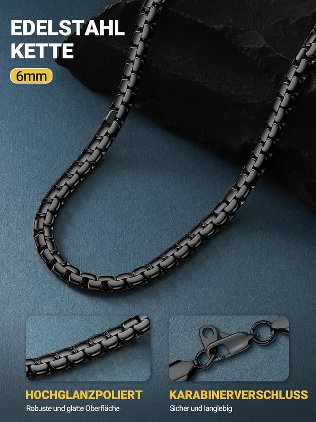Detalle de PROSTEEL Herren Halskette aus Edelstahl mit Venezianer-/Erbskette und Karabinerverschluss (2/4/6/8 mm breit, 46–76 cm wählbar)