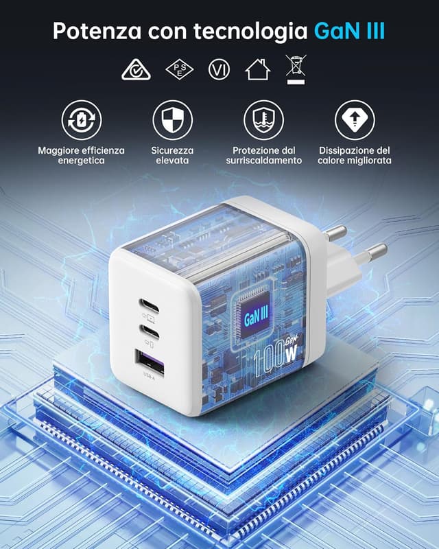 Thumbnail 5 de NOVOO 100W Caricatore USB‑C 3 porte