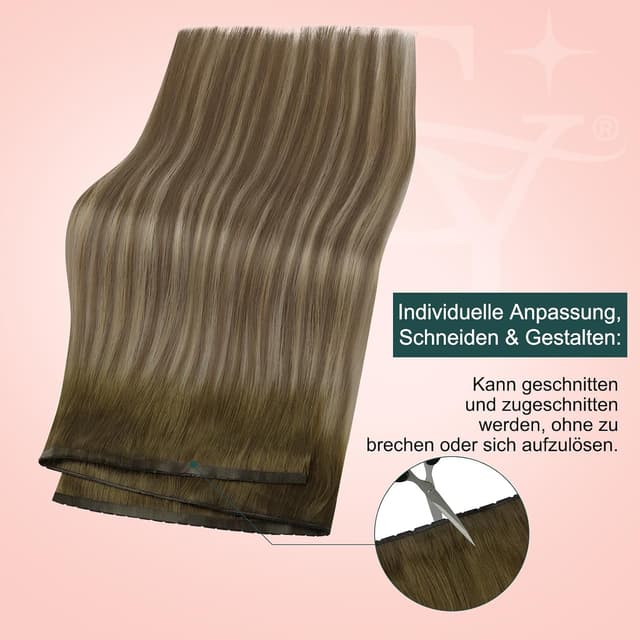 Detalle de Easyouth Butterfly Tressen Echthaar Balayage Weft Extensions (Blond/Dunkelbraun) – für Damen, 80 g