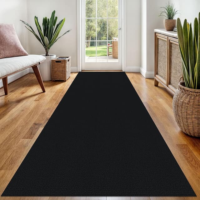 Detalle de EARTHALL Washable Runner Rug 3x8 Ft with Non-Slip Rubber Backing (Black/Gray)