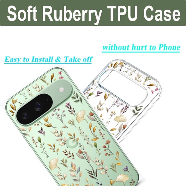 Detalle 2 de Unov Hülle für Google Pixel 9 Pro XL – klare, schlanke Soft-TPU-Schutzhülle mit Prägung (Goldener Garten)