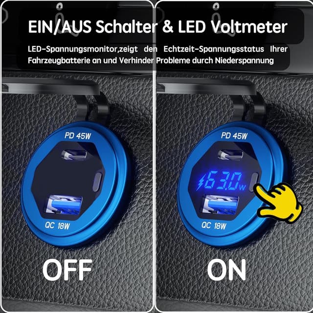 Detalle 2 de 45W USB C KFZ Steckdose 12V