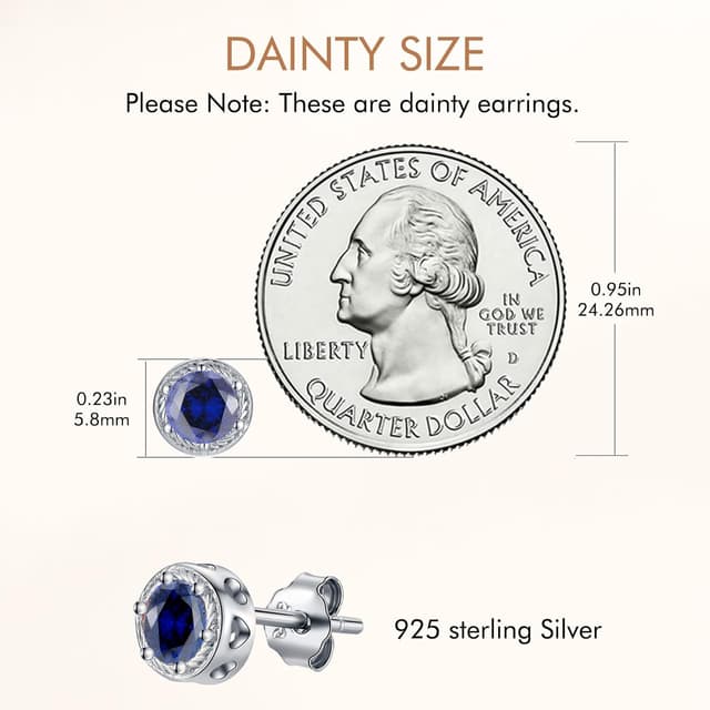 Detalle 2 de Qings 12 Geburtsstein Ohrringe (September: blauer Saphir) – Birthstone Ohrstecker aus Sterlingsilber 925