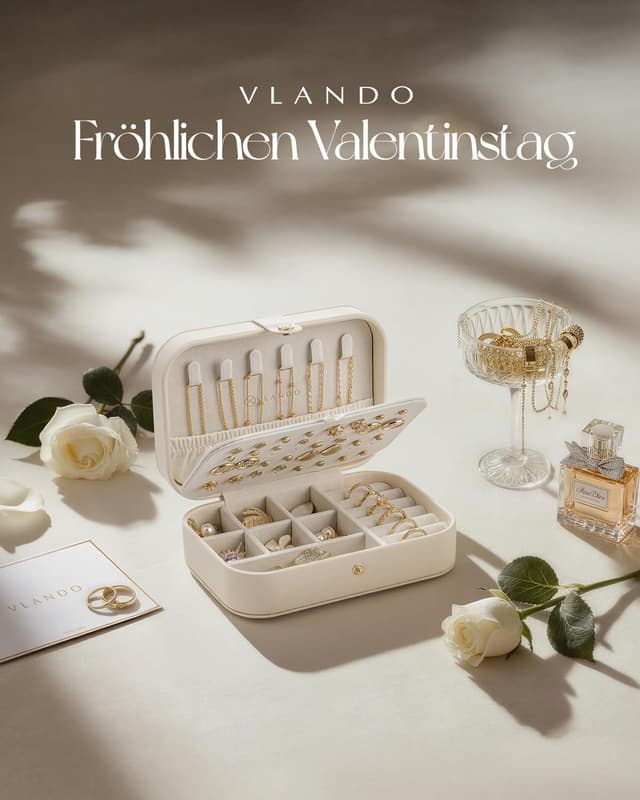 Detalle de Vlando Schmuckkästchen Reise – kleiner Schmuckkasten mit 5 Fächern & Ohrringbrett