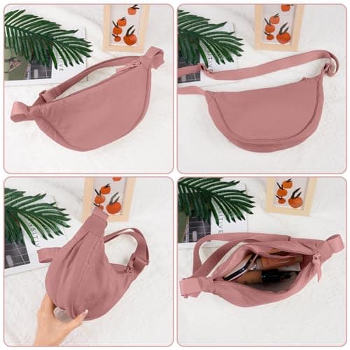 Detalle 2 de Aucuu Bolso Bandolera para Mujer estilo media luna impermeable (rosa) con correa ajustable