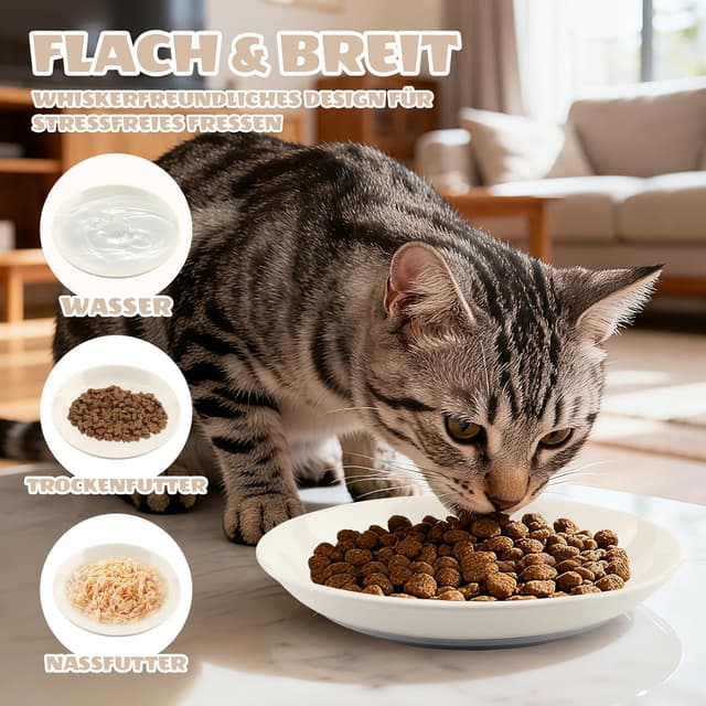 Detalle de Katzennapf Keramik-Set „Katzennapf Keramik 2er“- rutschfeste Futternäpfe mit Silikonbasis und 2 Spielbällen, weiß