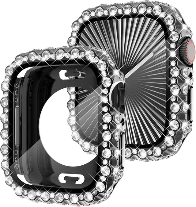Detalle de Fullife 2 in 1 Waterproof Bling Case for Apple Watch 41mm (Series 7/8/9) – Black lace rhinestone screen protector