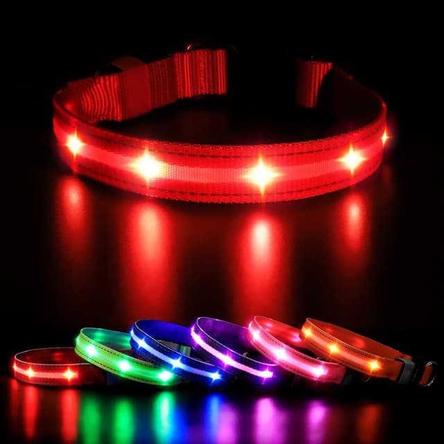 Detalle de MASBRILL Light Up Dog Collar (Rechargeable LED, Waterproof) – Red, Adjustable for Small to Large Dogs (S)