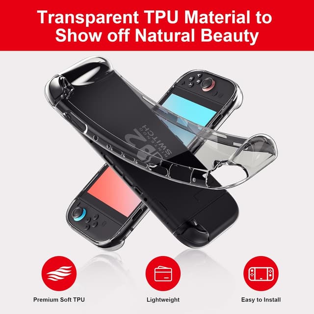 Detalle de Mansiruyi Clear TPU Case for Nintendo Switch 2 (2025) – Transparent Anti-Scratch Protective Cover, Black