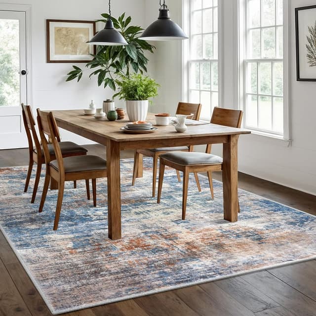 Detalle 2 de IOHOUZE Abstract Area Rugs 6x9 Ft Washable Non-Slip Rug (Blue/Rust/White)