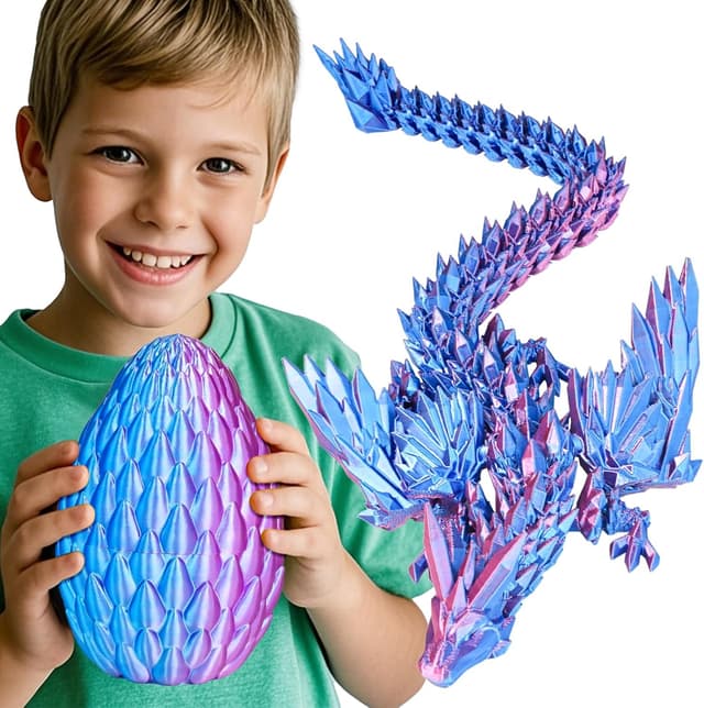 Detalle de Olee Odee 3D-gedruckte Dracheneier mit beweglichem Drachen – Sammlerfigur/Fidget-Spielzeug L (18 cm, Blau/Rosa)