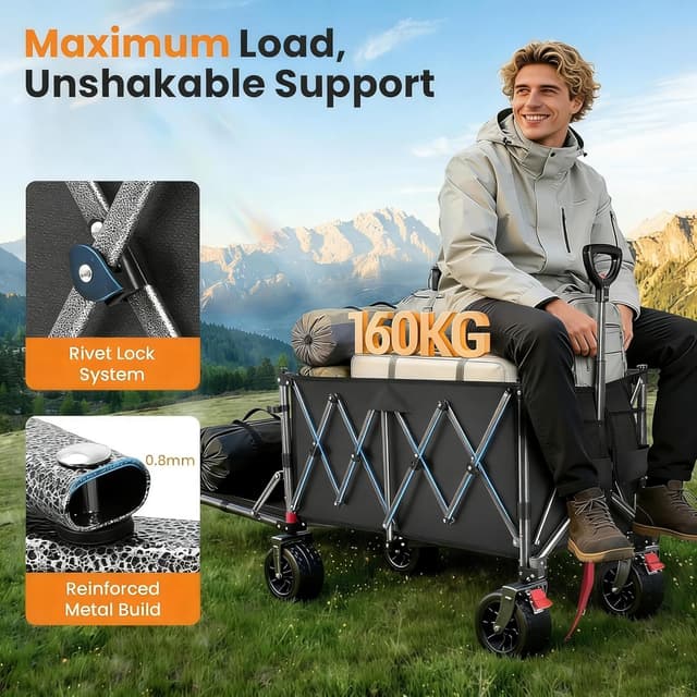 Detalle de 240L Festival Trolley on Wheels Heavy Duty Folding Wagon (rear-opening, 160kg load) – Black