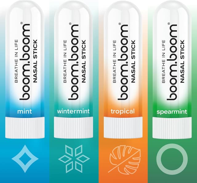 Detalle 2 de BoomBoom Nasal Stick (Vapor Flow Technology) Essential Oils + Menthol Inhaler — Mint, Wintermint, Tropical, Spearmint
