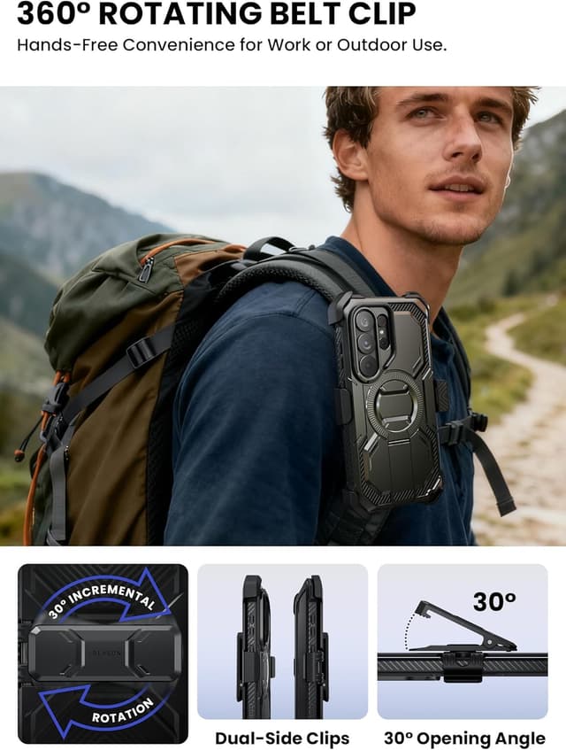 Detalle de i-Blason Armorbox Case for Samsung Galaxy S26 Ultra (6.9") with MagSafe, Belt Clip & Built-in Screen Protector, Black