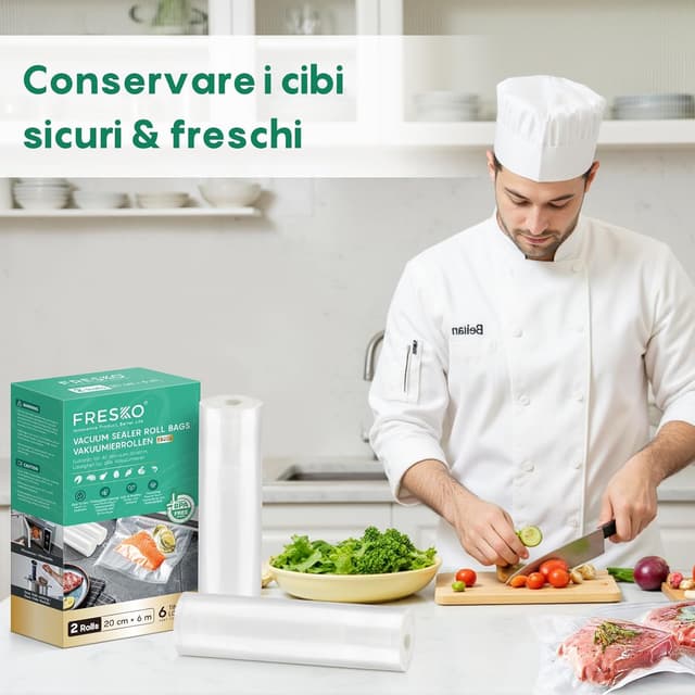 Detalle 2 de FRESKO Sacchetti sottovuoto alimenti 2 rotoli 20 x 600 cm: ritagliabili, senza BPA