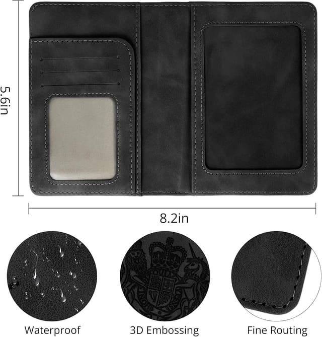 Detalle de Cinocratic RFID Blocking PU Leather Passport Holder – Black travel wallet for passports, cards & tickets