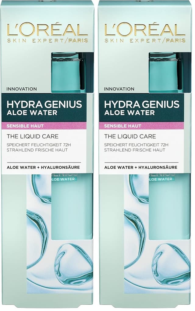 Detalle 1 de L'Oréal Paris Hydra Genius Aloe Water Feuchtigkeitsfluid (Aloe Water & Hyaluronsäure), 70 ml – Packung mit 2