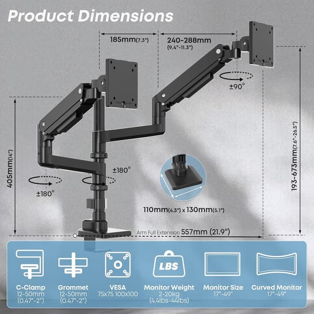 Thumbnail 6 de PUTORSEN Monitorhalterung 2 für 49 Zoll Monitore