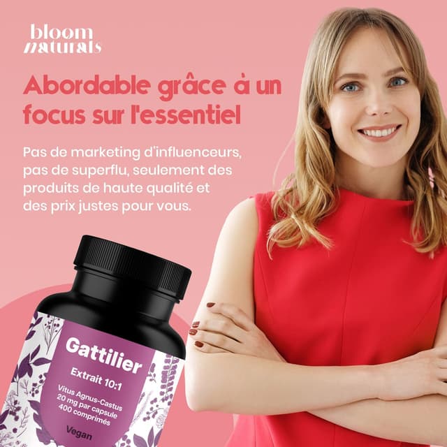 Detalle 1 de Gattilier Extrait 10:1-400 comprimés – Vitex agnus-castus 20 mg par comprimé (vegan, fabriqué en Allemagne)