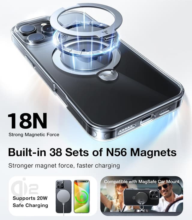 Detalle de TORRAS 360° Spin Magnetic Stand Case for iPhone 16 Pro Max (MagSafe) – Clear