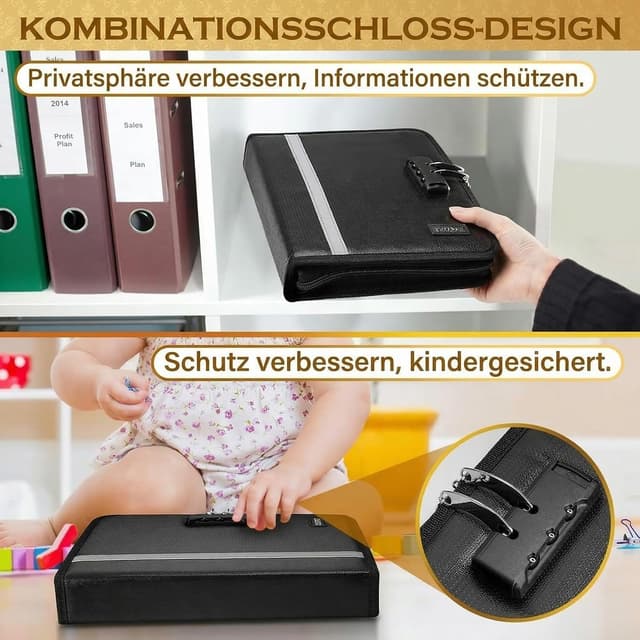 Thumbnail 4 de Ytonet Feuerfestes Münz-Sammelalbum mit Schloss – 320 Münzen & 36 Geldscheine, schwarz