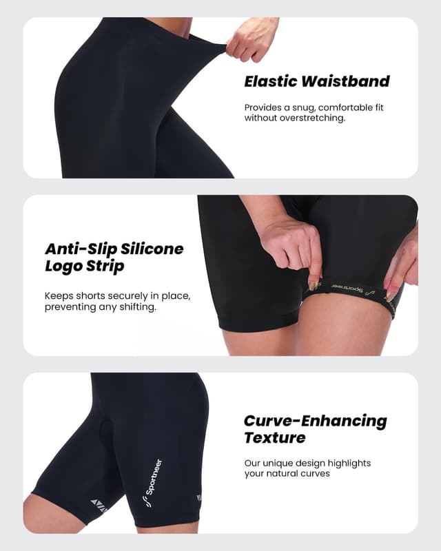 Detalle 1 de Sportneer Women’s Padded Cycling Shorts with 4D Seat Pad & Anti-Slip Silicone Bands