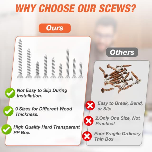 Detalle 2 de Flintronic lot de 360 vis à bois autotaraudeuses à tête fraisée universelle M3/M3.5/M4 (16 à 40 mm) avec boîte PP