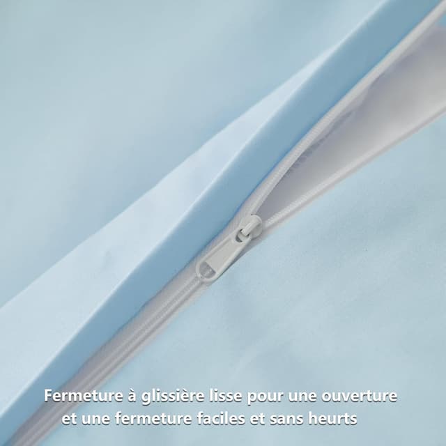 Detalle de RUIKASI Parure de lit 2 personnes 200x200 cm en microfibre bleue avec fermeture éclair (1 housse de couette + 2 taies 65x65)