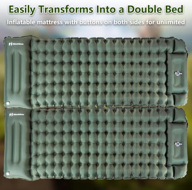 Detalle 1 de Hioutdoor Isomatte 10 cm ultraleicht aufblasbar mit Fußpumpe – Camping-Schlafmatte (Grün)