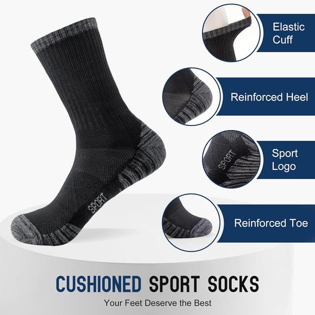 Detalle de SockWaddles cushioned sport crew socks (5 pairs) – anti-blister, wicking, breathable comfort