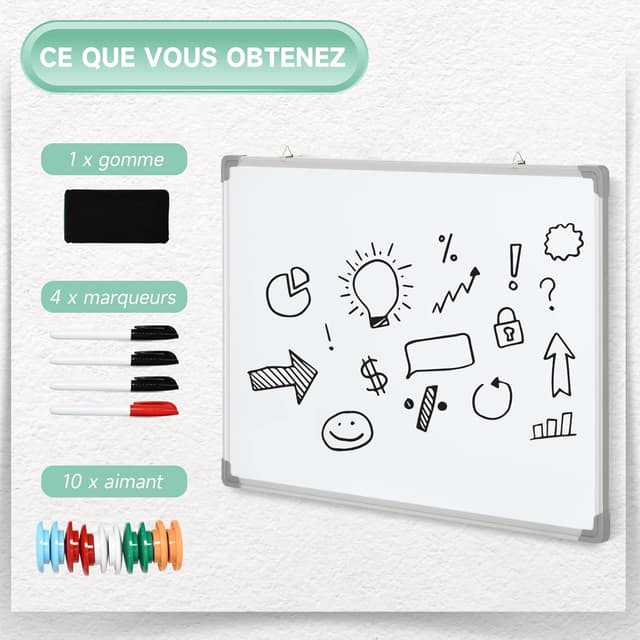 Detalle 2 de HOMCOM Tableau blanc magnétique 90 x 60 cm