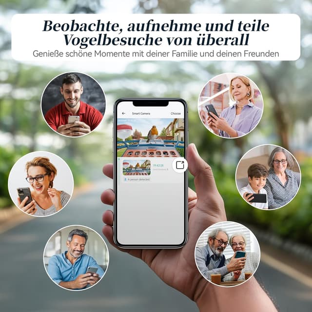 Detalle 2 de Vogelhaus mit Kamera zur KI-Vogelerkennung (AI Identifizieren von Vögeln) – 2K Live View, WLAN 2,4/5 GHz, solarbetrieben