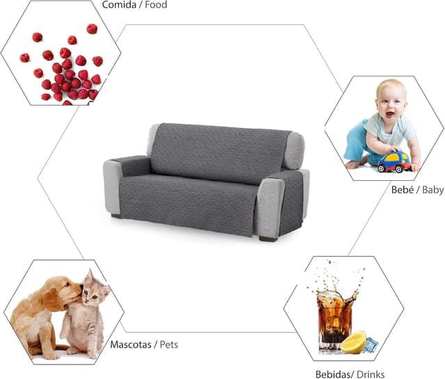 Detalle 1 de Textilhome Geometric Circus Funda Sofá 3 Plazas, Protector Gris