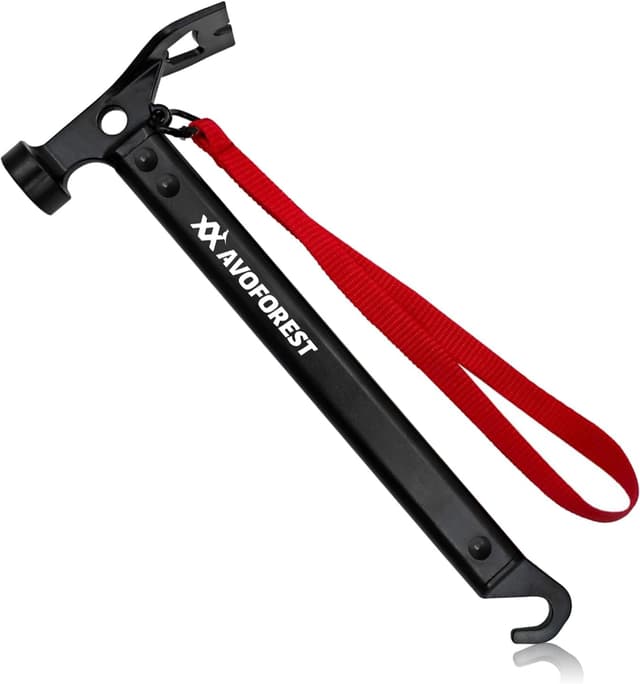 Detalle de AVOFOREST Camping Hammer aus Aluminium mit Haken – multifunktionales Camp-Tool inkl. Aufbewahrungstasche