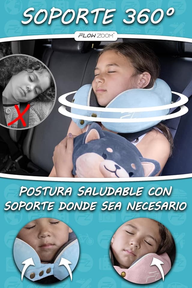 Detalle 2 de FLOWZOOM Comfy Kids Almohada de Viaje ✈️ para Niños Mayores de 6 Años