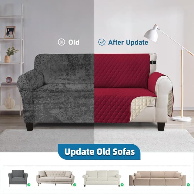 Thumbnail 5 de Jaotto Copridivano impermeabile trapuntato 2 posti con braccioli e tasche laterali (Bordeaux)