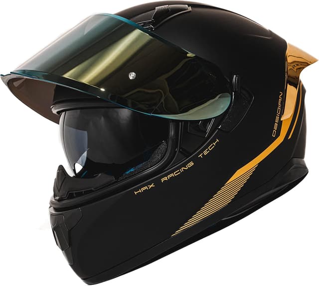 Detalle 2 de HAX Obsidian Full Face Dual Visor Adult Motorcycle Helmet (Pinlock Ready, DOT Approved) — Matte Black Gold, Size L
