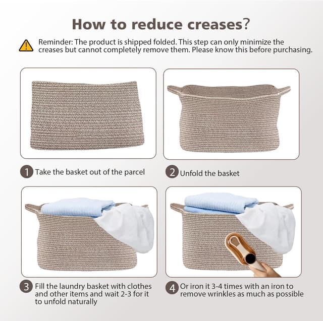 Detalle de Large Foldable Woven Cotton Laundry Basket with Handles (55 × 38 × 30cm) – Brown