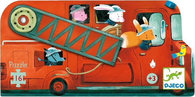 Detalle de Puzzle 16 pezzi Djeco “Le camion de pompier”