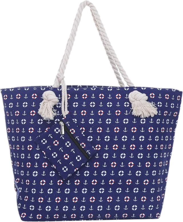 Detalle de DonDon Borsa da spiaggia grande con chiusura zip 58 x 38 x 18 cm stile marinaro yacht